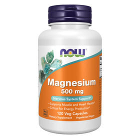 NOW Foods Magnésium 500 mg, vue de face de l'emballage des 120 gélules végétales