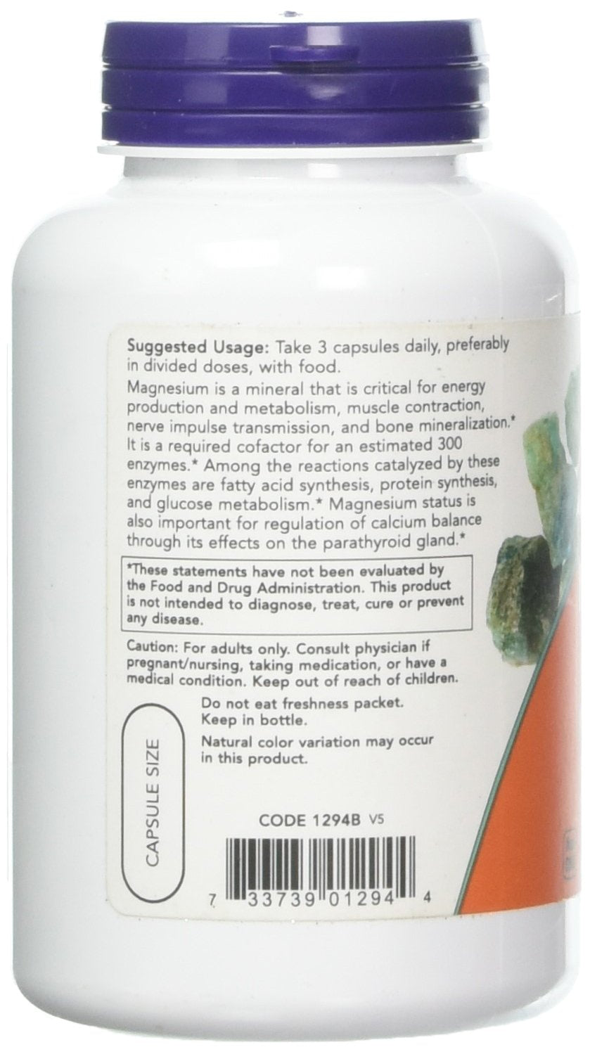 NOW Foods Magnésium Citrate 240 Vcaps arrière vue