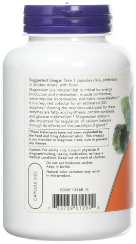 NOW Foods Magnésium Citrate 240 Vcaps arrière vue
