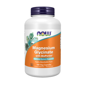NOW Foods Magnésium Glycinate 180 capsules végétales vue de face