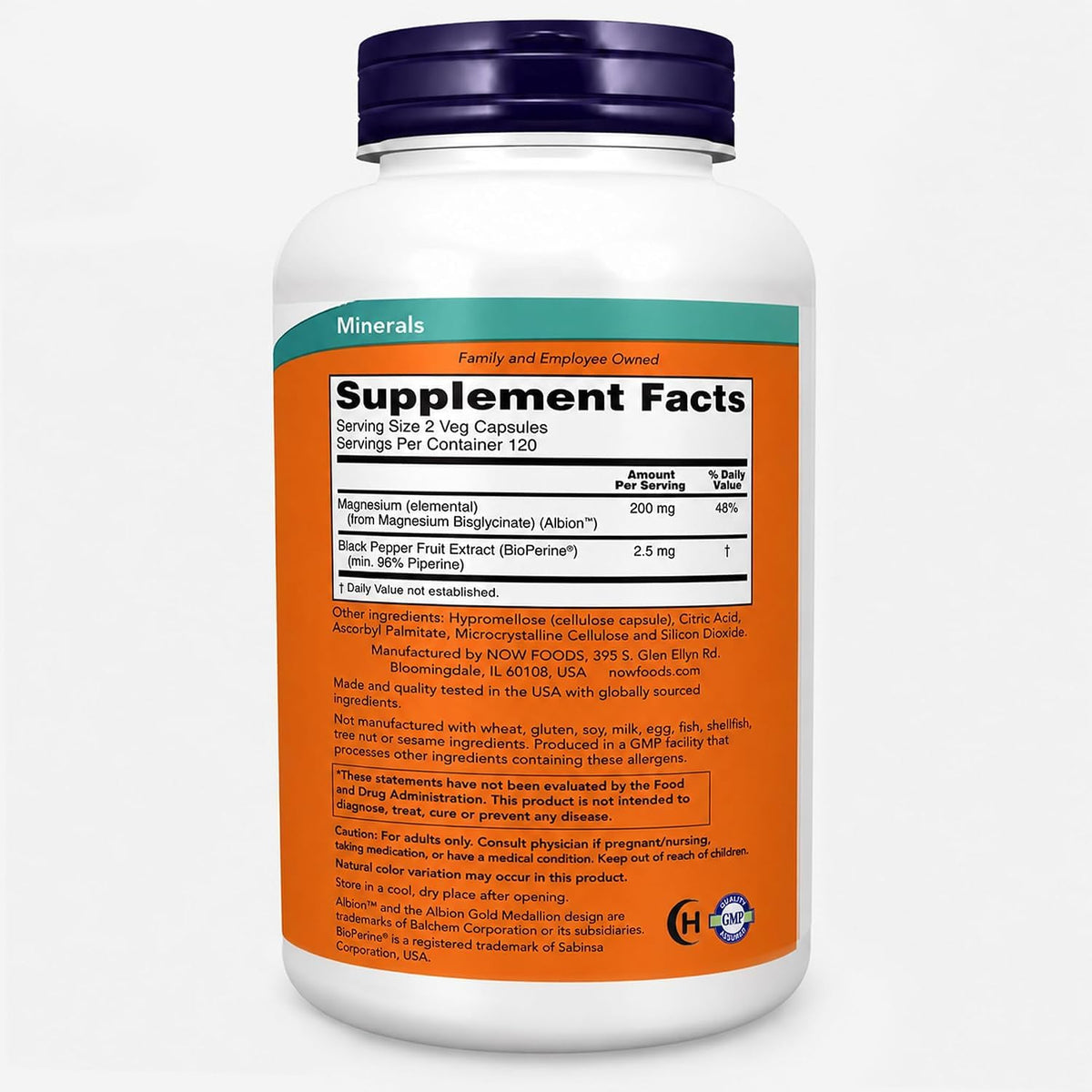 NOW Foods Magnésium Glycinate 240 Capsules Végétales - vue arrière