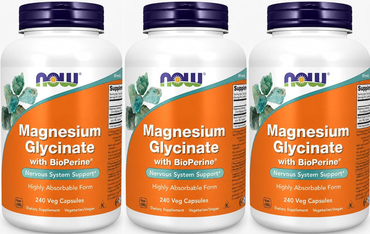 NOW Foods Magnésium Glycinate 240 Capsules Végétales - vue avant