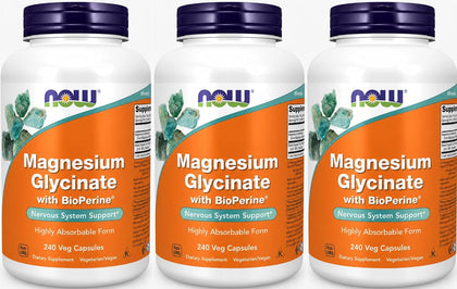 NOW Foods Magnésium Glycinate 240 Capsules Végétales - vue avant
