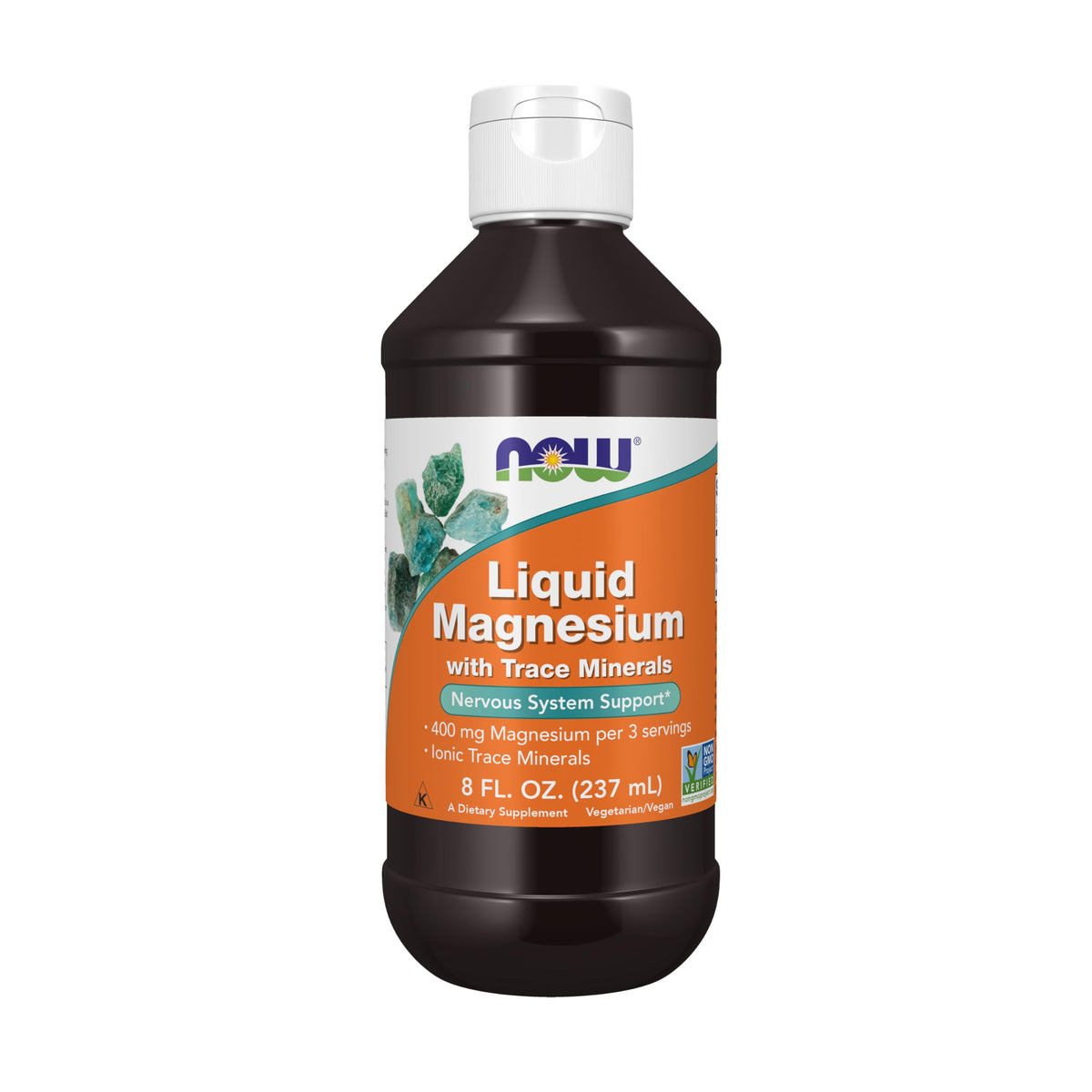 NOW Foods Magnésium Liquide avec Minéraux Trace 400 mg - vue avant