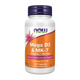 NOW Foods Mega D-3 & MK-7 120 capsules, vue de l'emballage avant