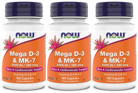 NOW Foods Mega D-3 & MK-7 5000 IU 180 capsules front view