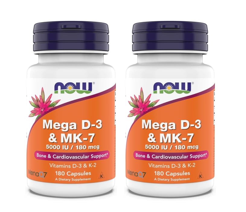 NOW Foods Mega D-3 & MK-7 5000 IU 180 capsules, vue de face