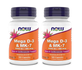 NOW Foods Mega D-3 & MK-7 5000 IU 180 capsules, vue de face