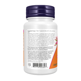 NOW Foods Mega D-3 & MK-7 5000 IU 60 Veg Capsules back view