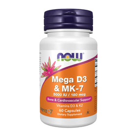 NOW Foods Mega D-3 & MK-7 5000 IU 60 Veg Capsules front view
