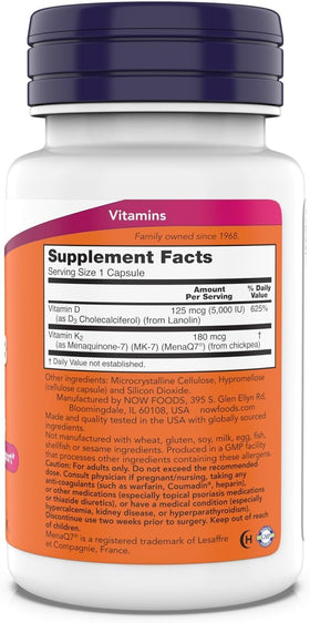 NOW Foods Mega D-3 & MK-7 capsules ouvertes montrant leur taille