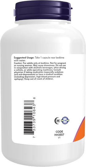 NOW Foods Melatonine 10 mg, étiquette avec spécifications du produit