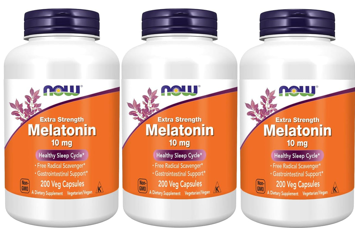NOW Foods Mélatonine Extra Force 10 mg capsules végétales, avant du produit