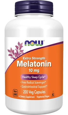 NOW Foods Mélatonine Extra Forte 10 mg 200 Capsules Végétales - vue de face
