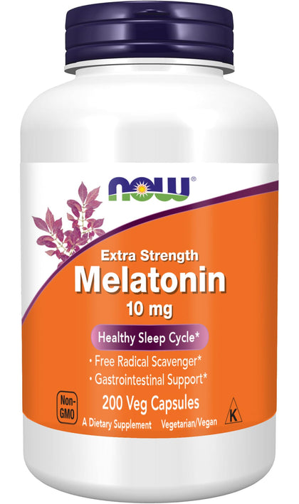 NOW Foods Mélatonine Extra Forte 10 mg 200 Capsules Végétales - vue de face