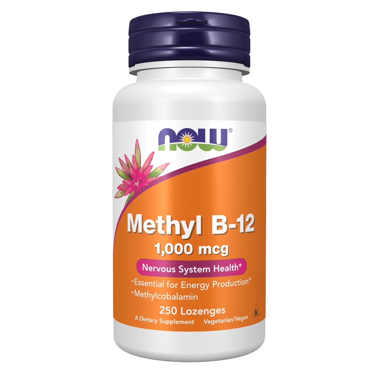 NOW Foods Methyl B-12 1000 mcg comprimés végétaliens vue de face