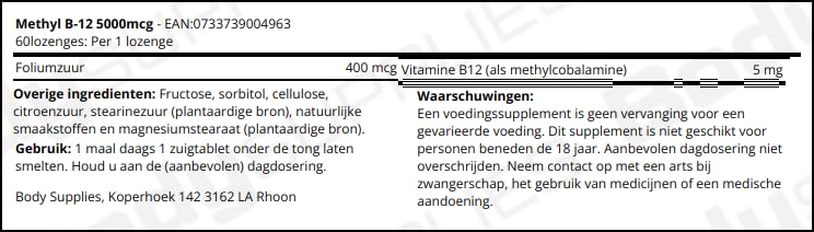 NOW Foods Methyl B-12 5000 mcg détails des comprimés