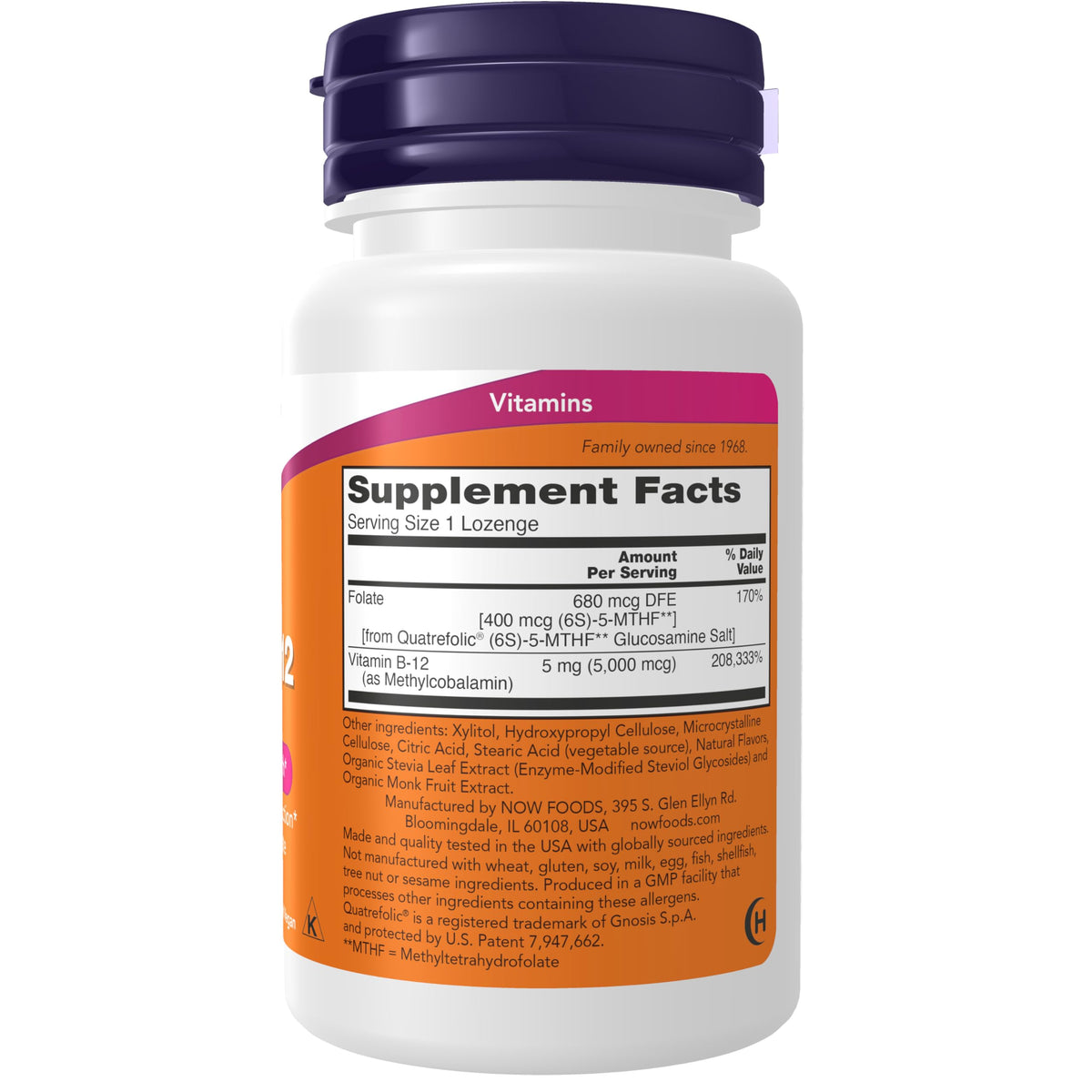 NOW Foods Methyl B-12 5000 mcg étiquette détaillée