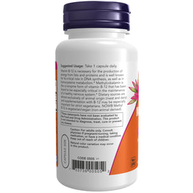 NOW Foods Methyl B-12 5000mcg capsules, étiquette avec informations nutritionnelles