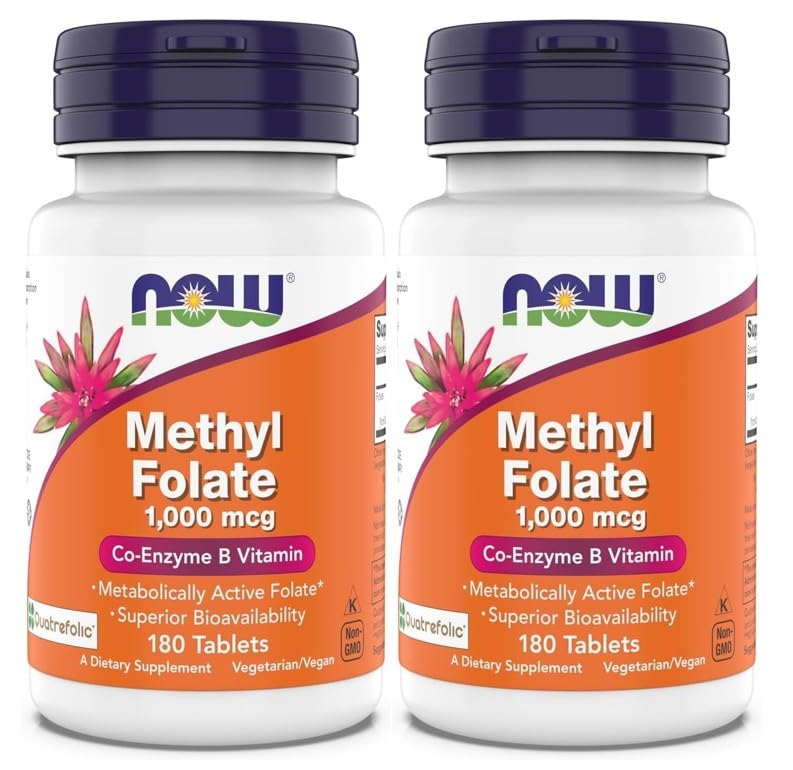 NOW Foods Methyl Folate 1 000 mcg 180 comprimés vue avant