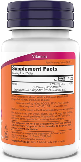 NOW Foods Methyl Folate 180 comprimés emballage