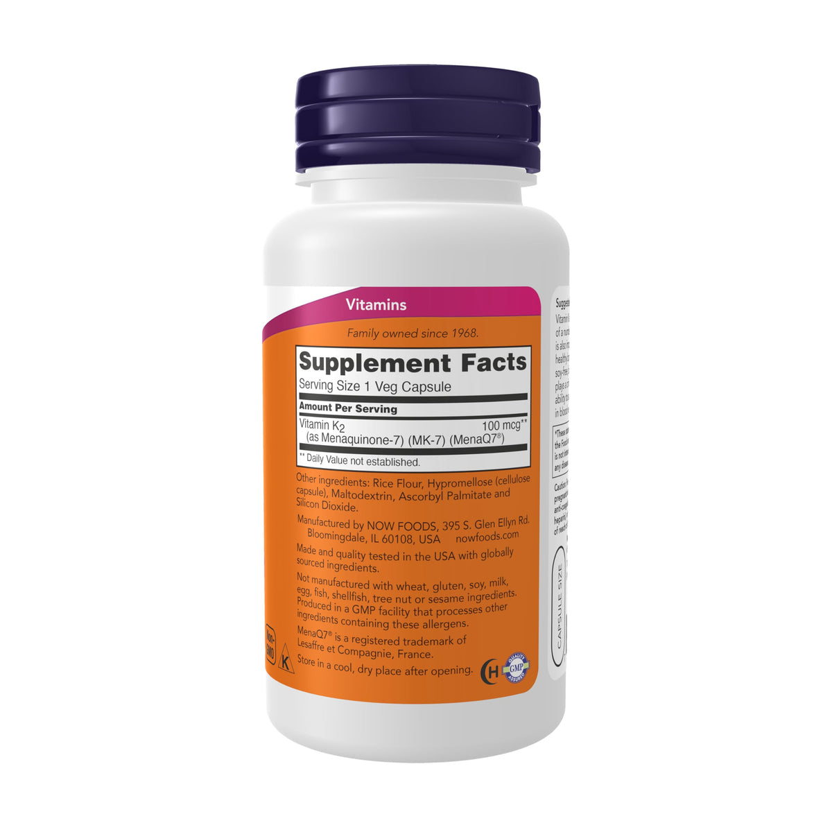 NOW Foods MK-7 Vitamine K-2 100 mcg Capsules Végétales arrière