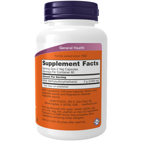 NOW Foods MSM 1 000 mg capsules végétales avec étiquette détaillée