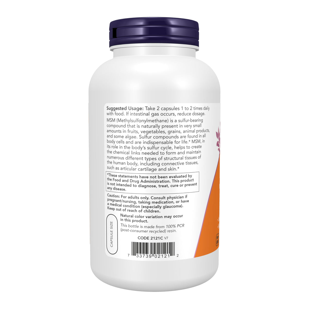 NOW Foods MSM 1 000 mg capsules végétales emballage