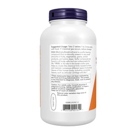 NOW Foods MSM 1 500 mg comprimés sur fond blanc