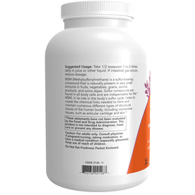NOW Foods MSM Poudre 530g en poudre dans une cuillère