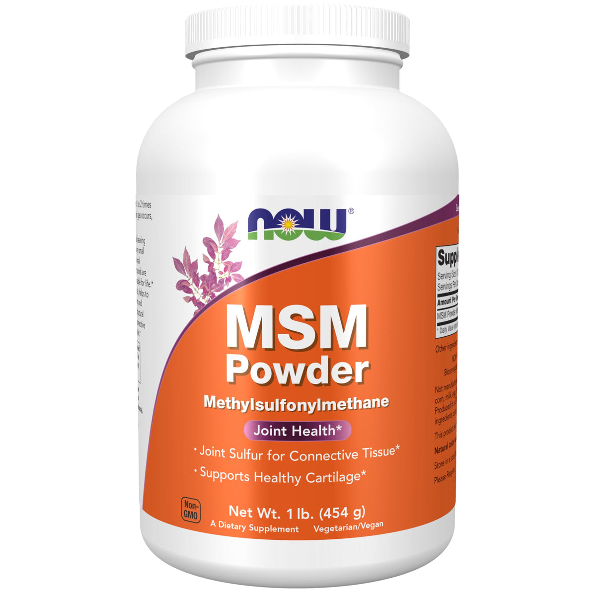 NOW Foods MSM Poudre 530g vue de face avec emballage