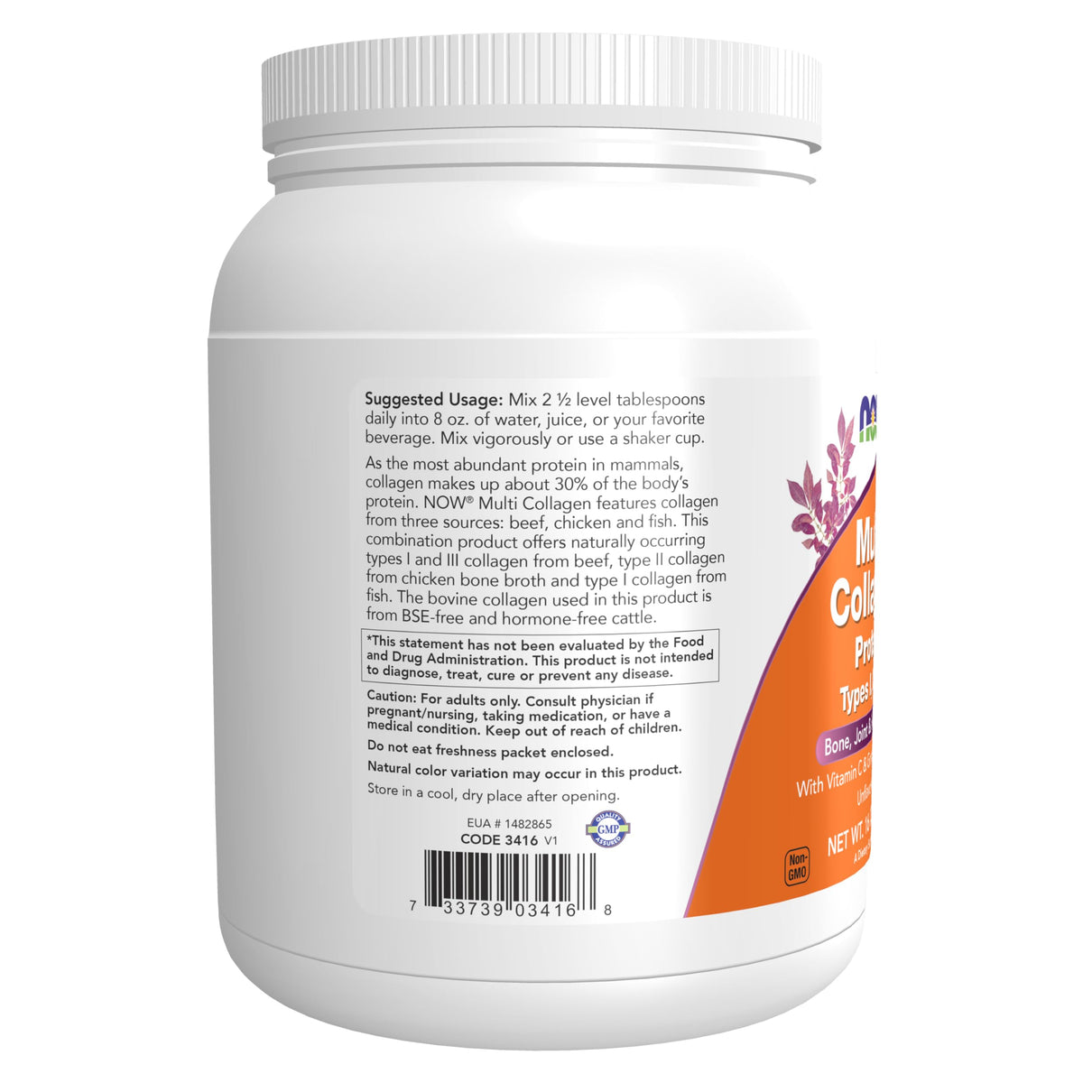 NOW Foods Multi Collagen Protéine Poudre 454 g étiquette et informations nutritionnelles