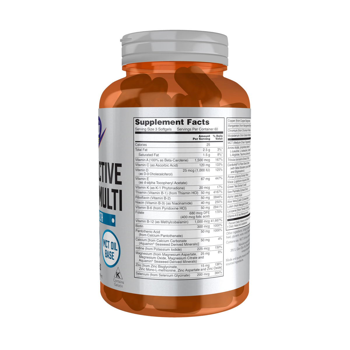 NOW Foods Multivitamine Extrême Sport Homme 180 Gélules - étiquette avec ingrédients