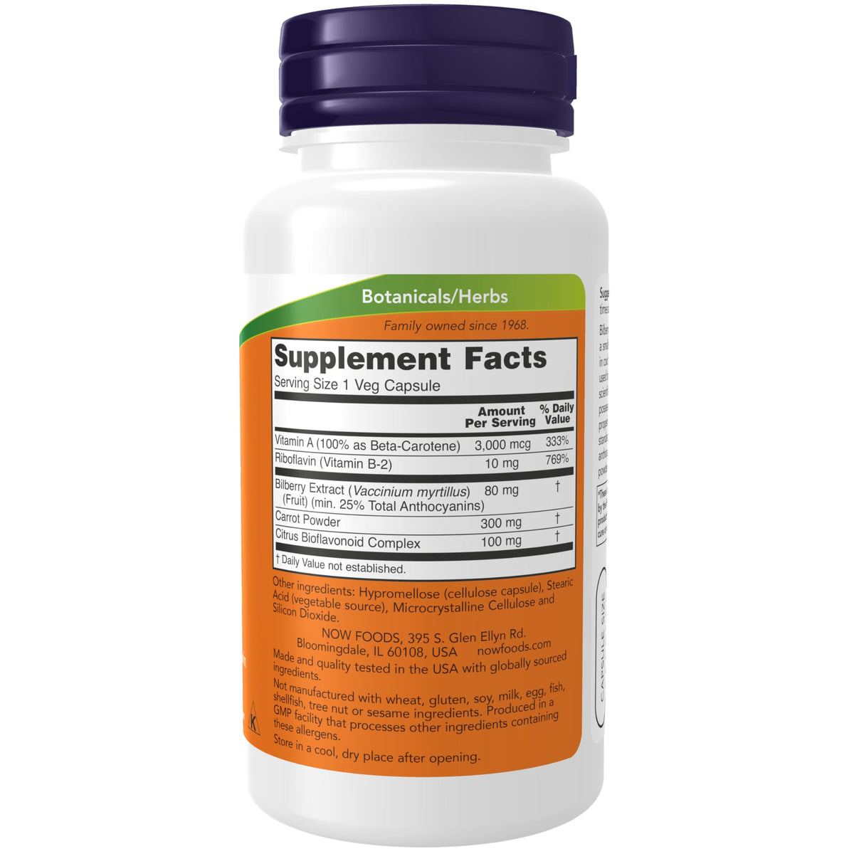 NOW Foods Myrtille 80 mg capsule vue de haut