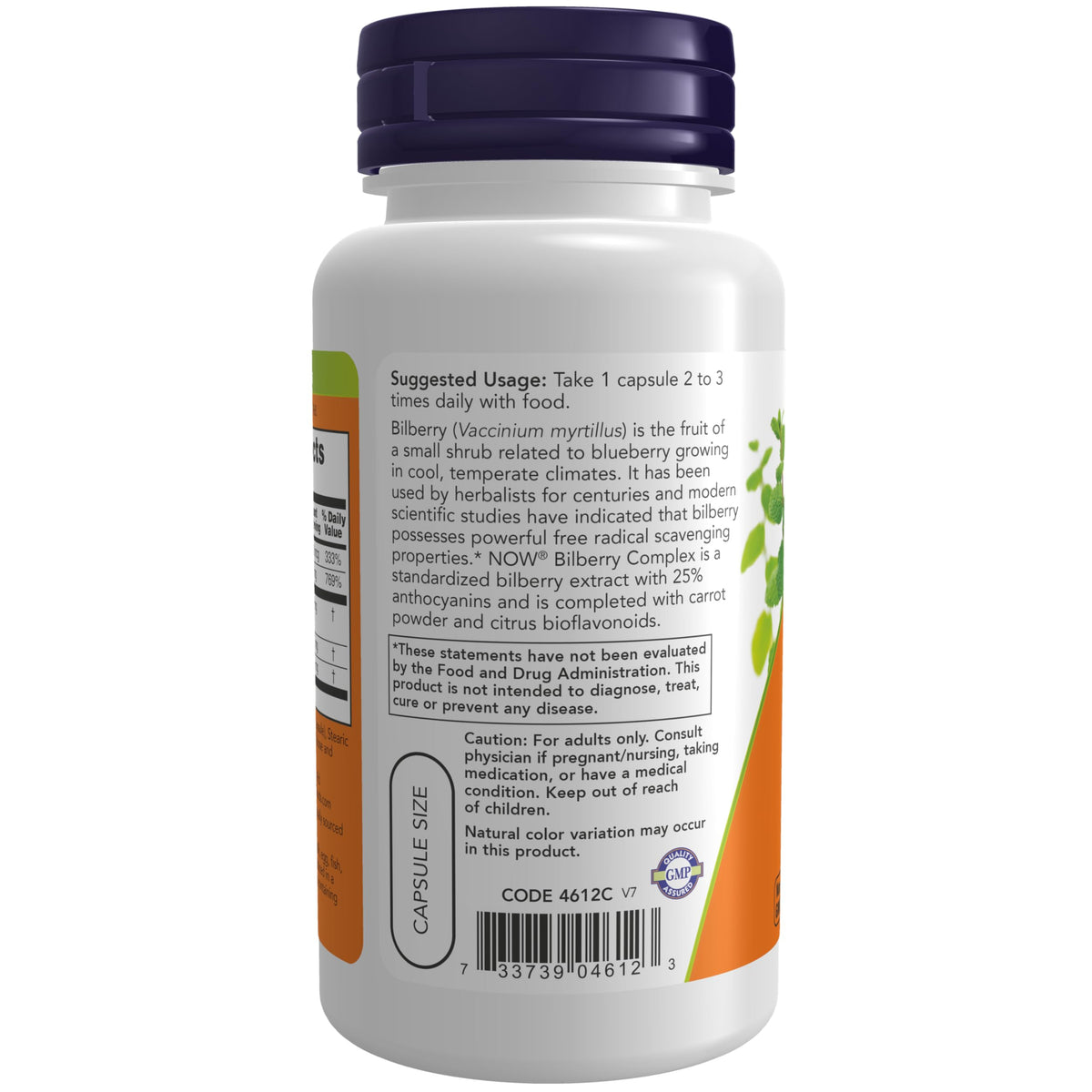 NOW Foods Myrtille 80 mg emballage avec informations nutritionnelles