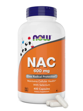 NOW Foods NAC 600 mg 400 Capsules avec Sélénium, vue de face
