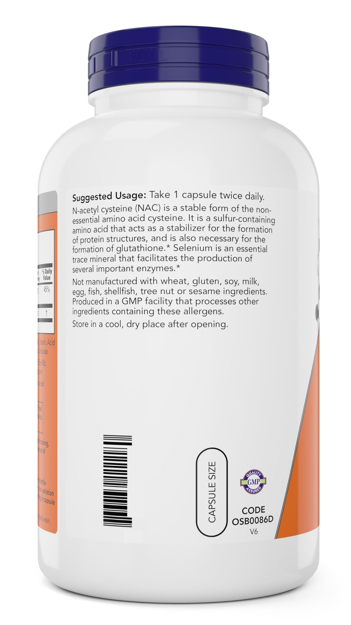 NOW Foods NAC 600 mg 400 Capsules, vue arrière