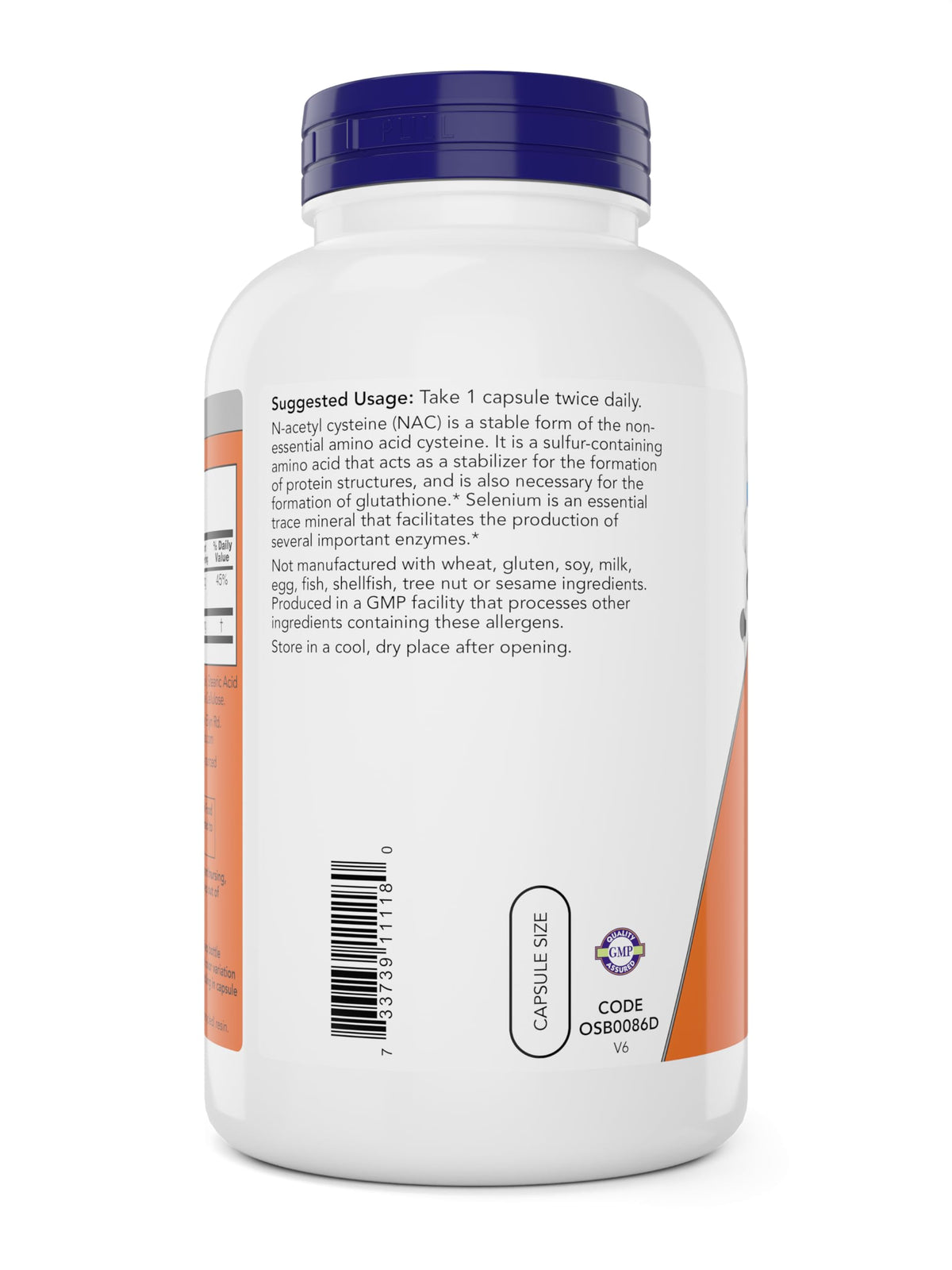 NOW Foods NAC 600 mg capsules à l'intérieur de la bouteille