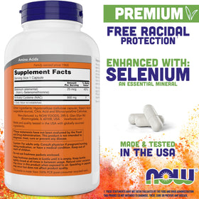 NOW Foods NAC 600 mg étiquette avec Sélénium