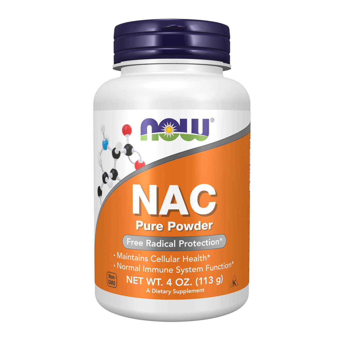 NOW Foods NAC Poudre Pure 600 mg 113 g vue de face