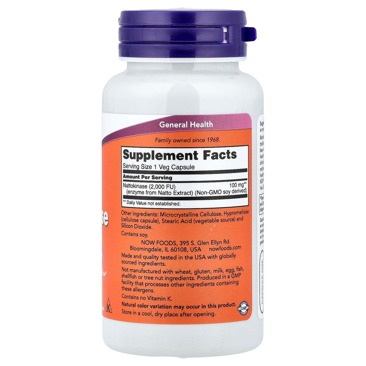 NOW Foods Nattokinase 100 mg détails de l'emballage