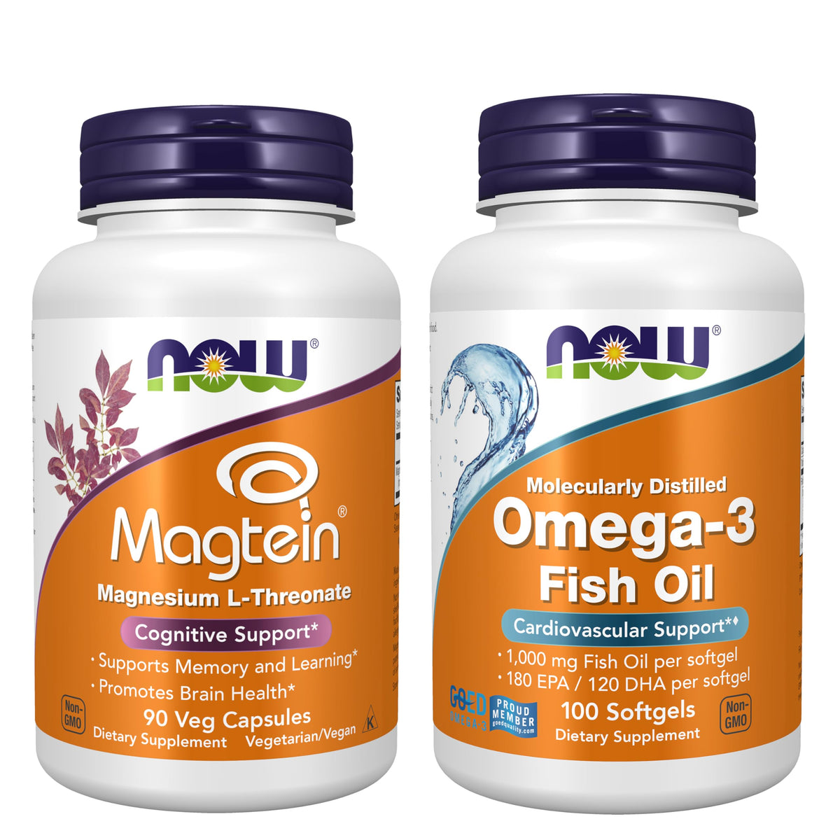 NOW Foods Neuro-Cardio Bundle Magtein et Oméga-3 vue avant