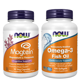NOW Foods Neuro-Cardio Bundle Magtein et Oméga-3 vue avant