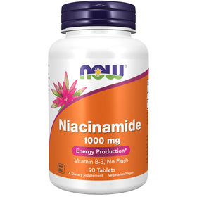 NOW Foods Niacinamide 1000 mg comprimés blancs, vue de face