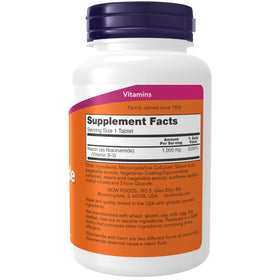 NOW Foods Niacinamide 1000 mg comprimés, vue arrière de l'emballage
