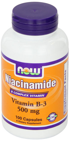 NOW Foods Niacinamide 500mg 100 capsules avec une main