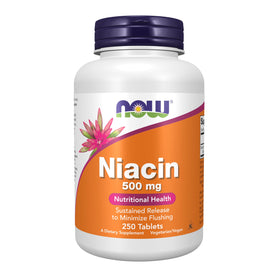 NOW Foods Niacine 500 mg boîte de 250 comprimés vue de face