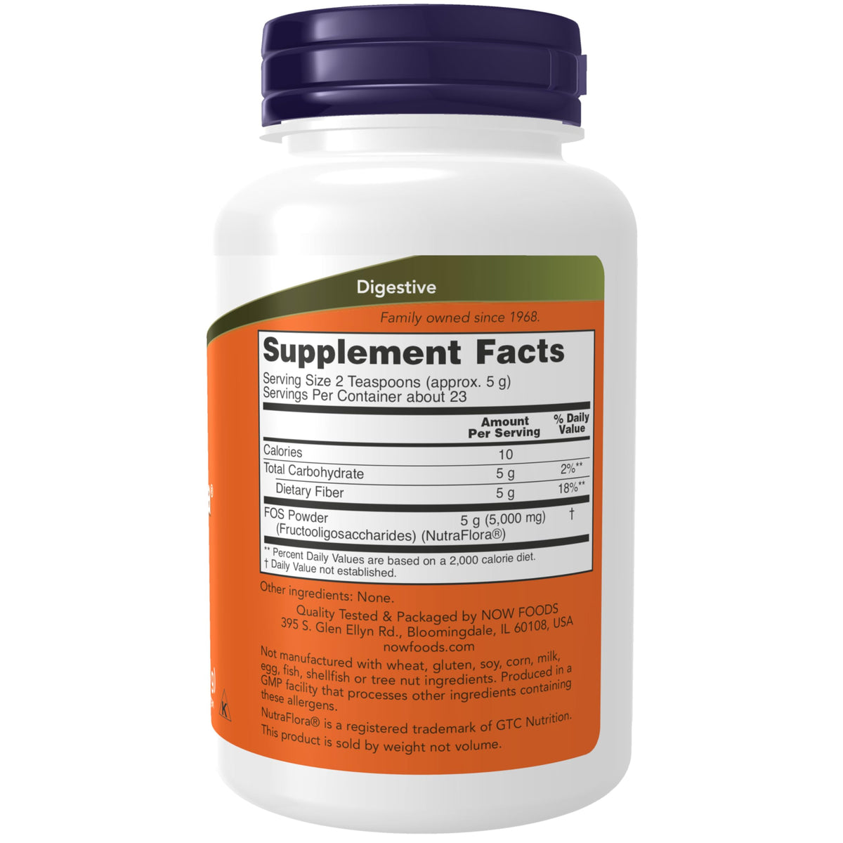 NOW Foods NutraFlora FOS Poudre Pure 150g emballage