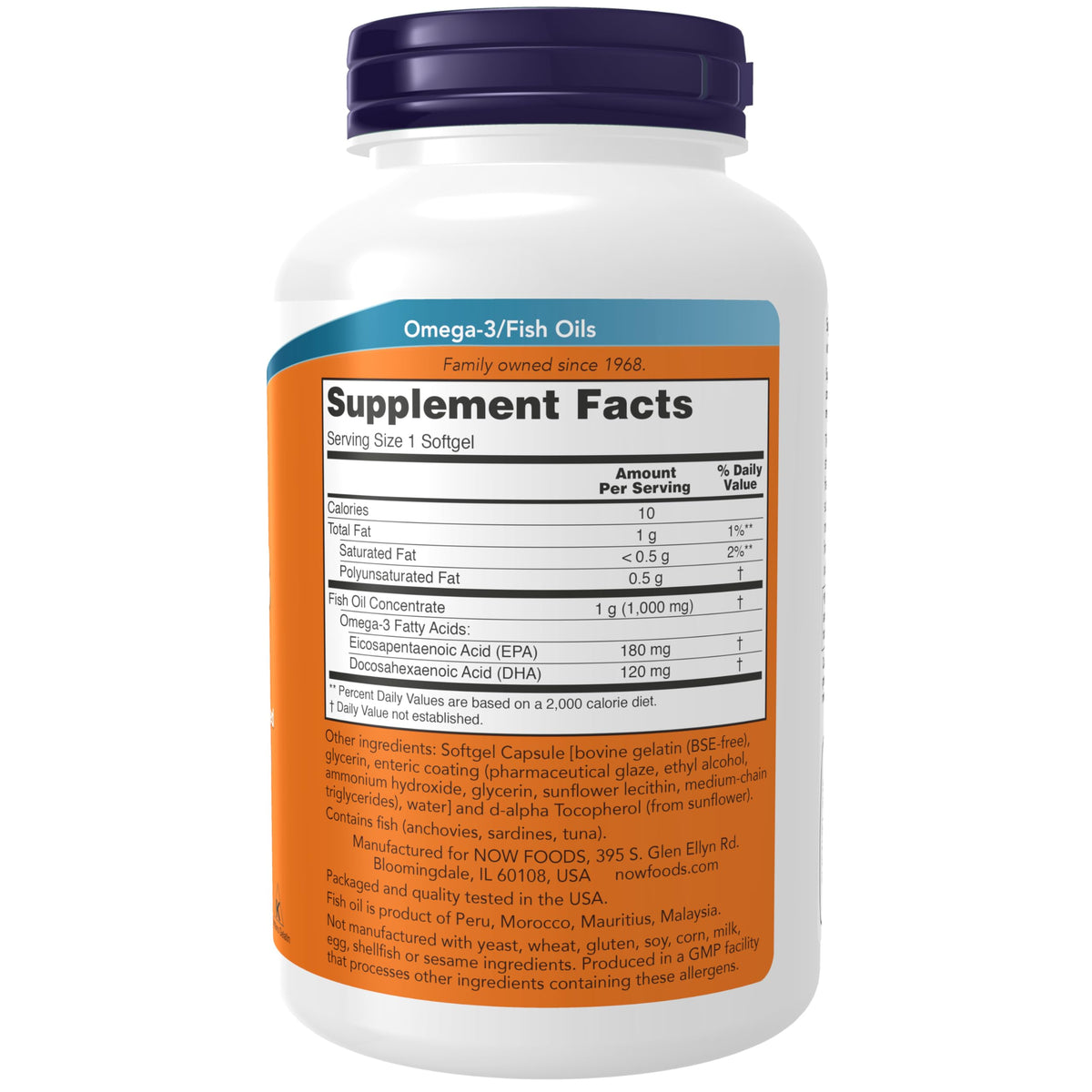 NOW Foods Omega-3 180 EPA 120 DHA gélules side view