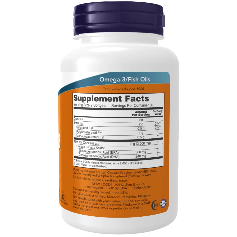 NOW Foods Omega-3 2000mg 100 capsules arrière vue
